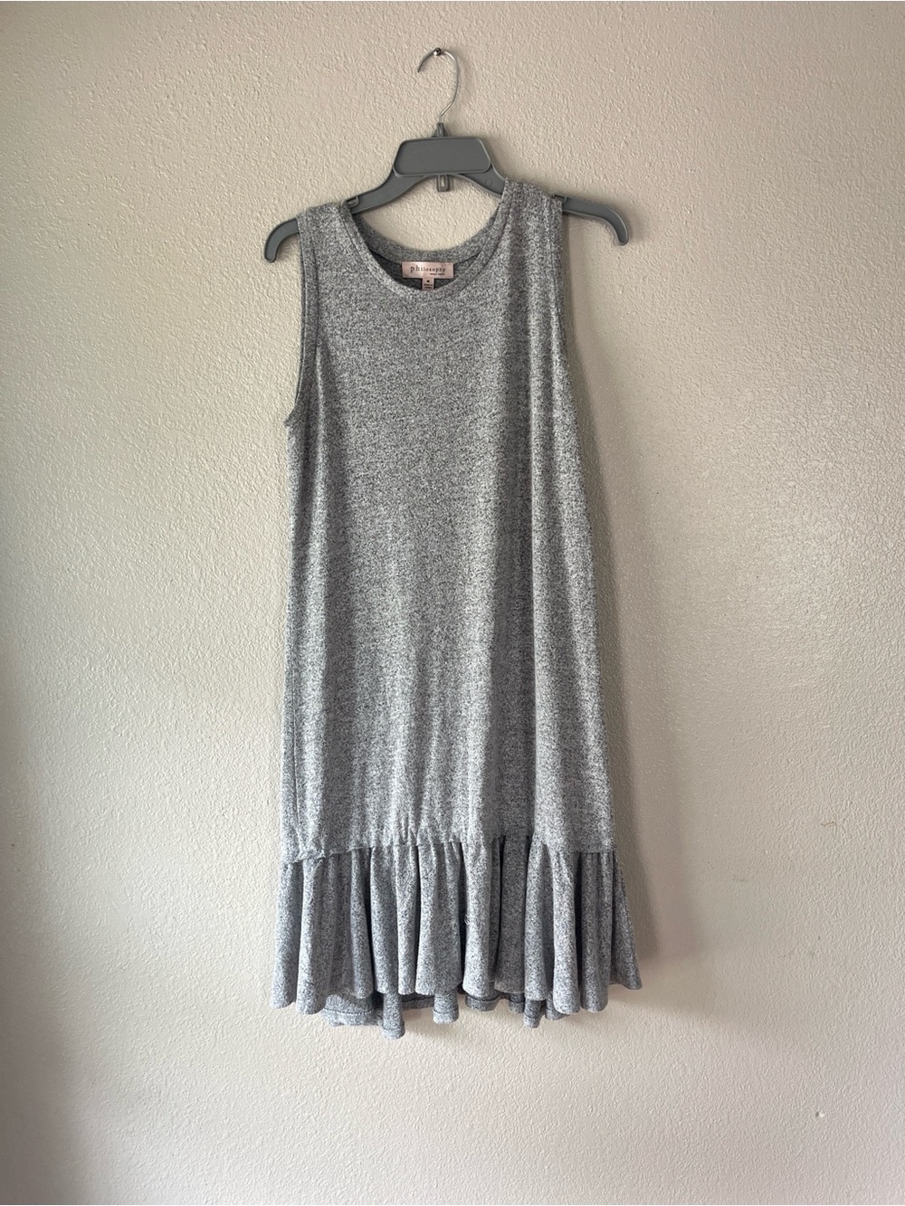 Philosophy women’s Heather Gray Ruffle-Hem Tank Dress